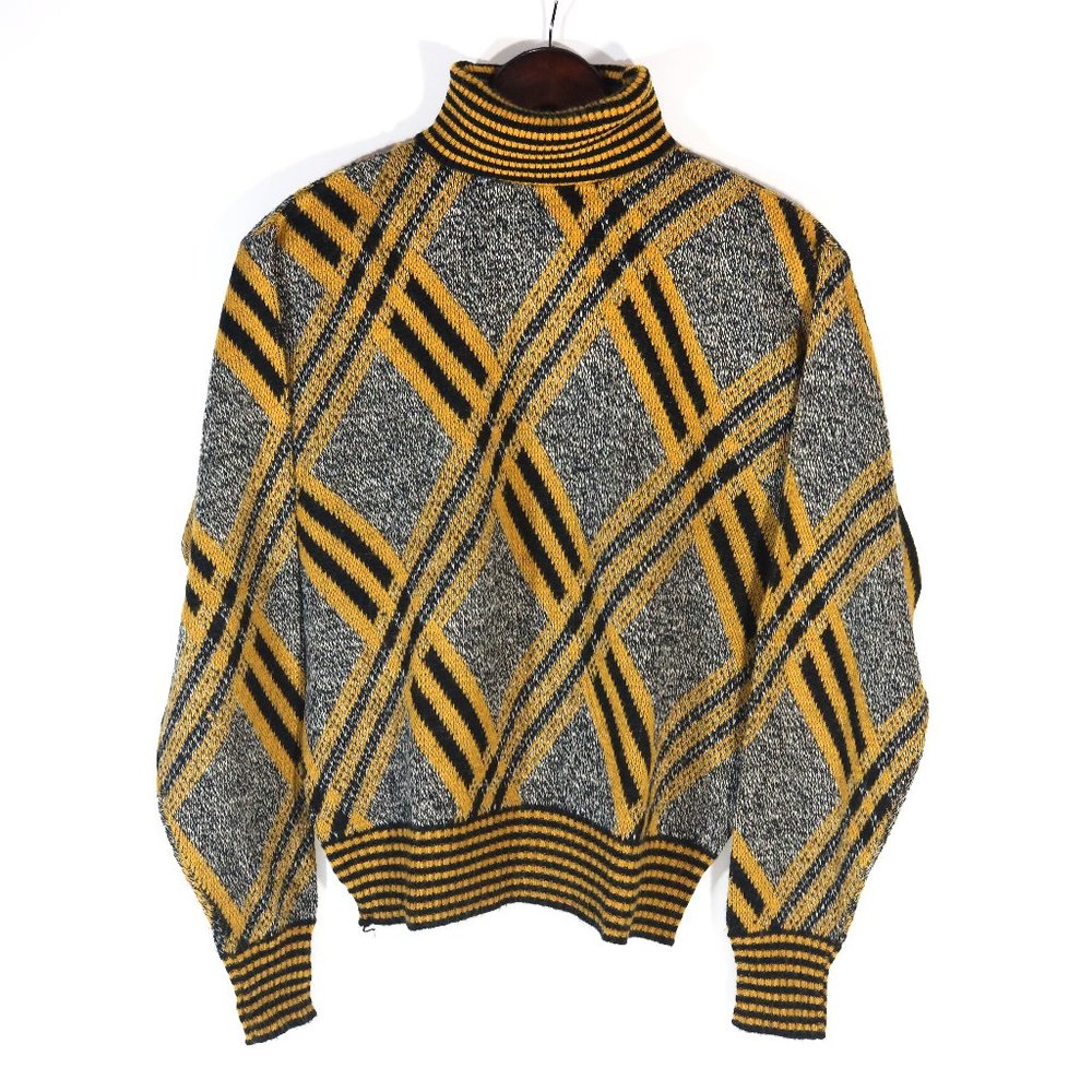 Vintage Campus Gold & Black Argyle Turtleneck Sweater